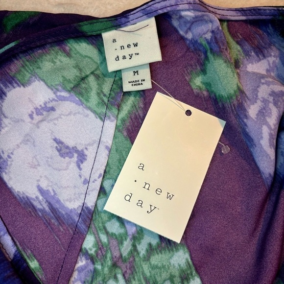 NWT Floral Dress Medium by A New Day Rich Purple Abstract Floral Hi-Low Ruched - Picture 13 of 16